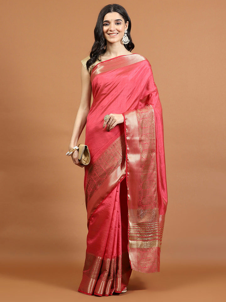 Zari Border Booti Art Silk Woven Saree