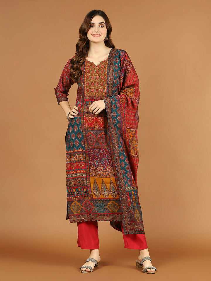 Digital Print Muslin Kurta With Pant &amp; Dupatta