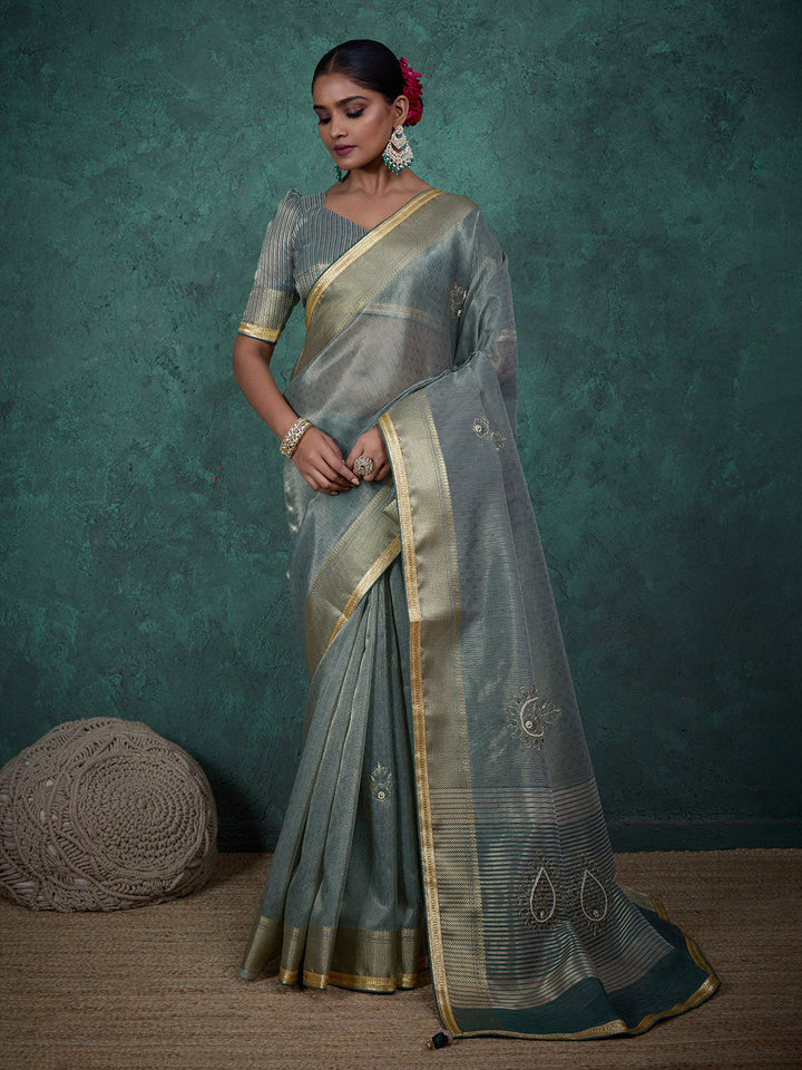 Zari Ethnic Motifs Woven Linen Saree