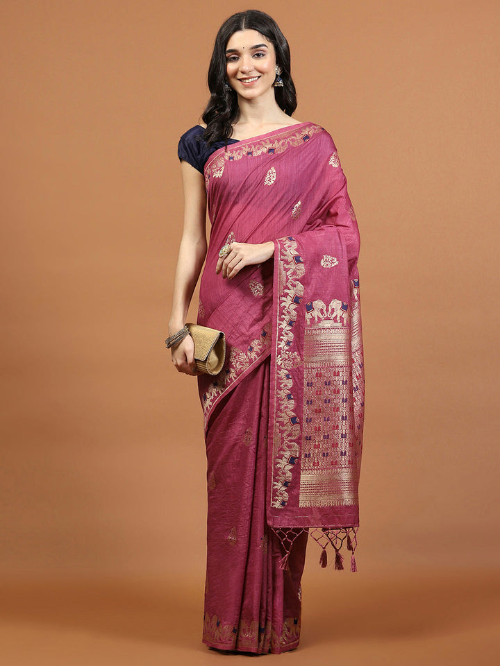 Zari Border Booti Art Silk Woven Saree