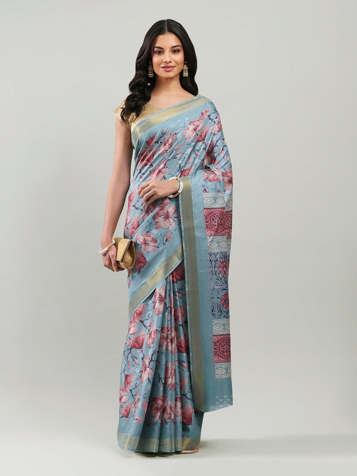 Floral Printed Art Silk Woven Saree