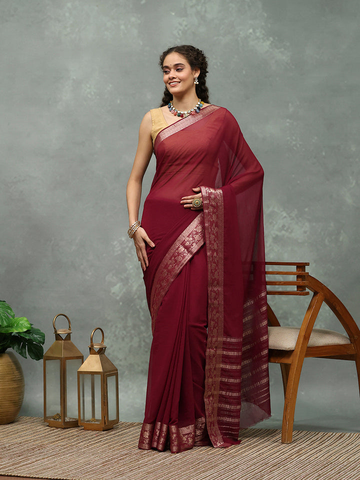 Woven Border Chiffon Woven Saree