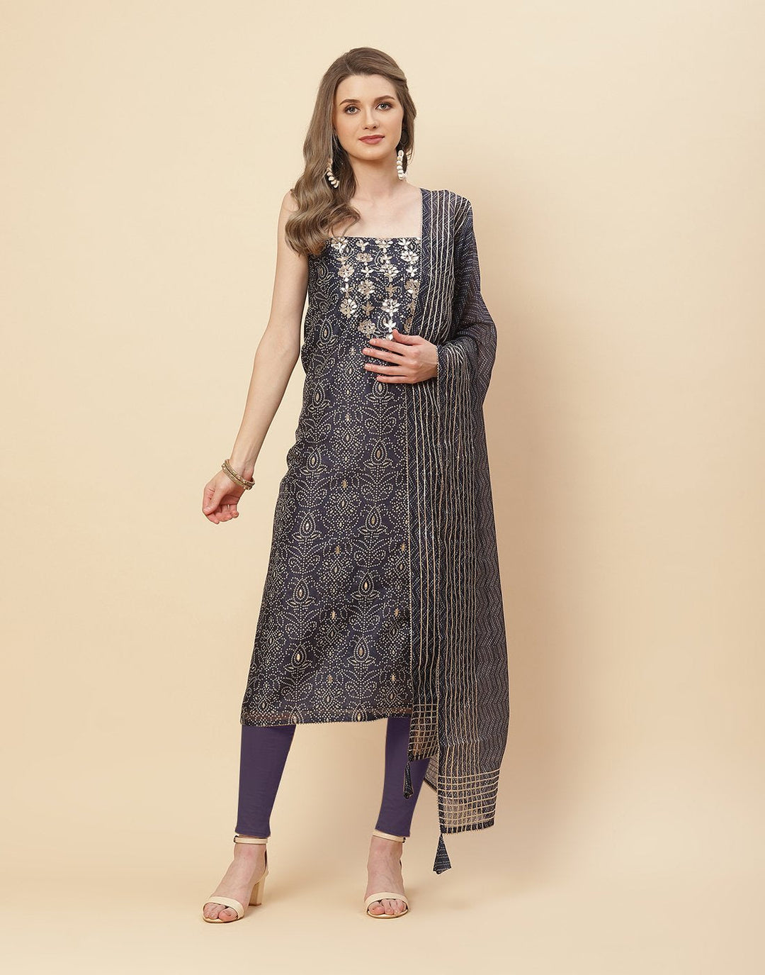 Printed Chanderi Suit Piece With Chanderi Printed Dupatta