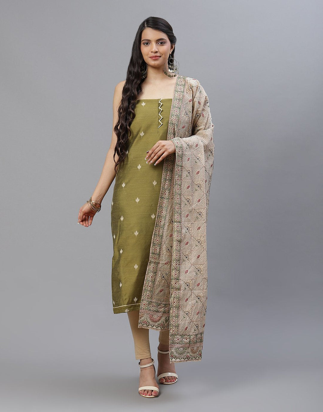 Embroidered Chanderi Suit Piece With Dupatta