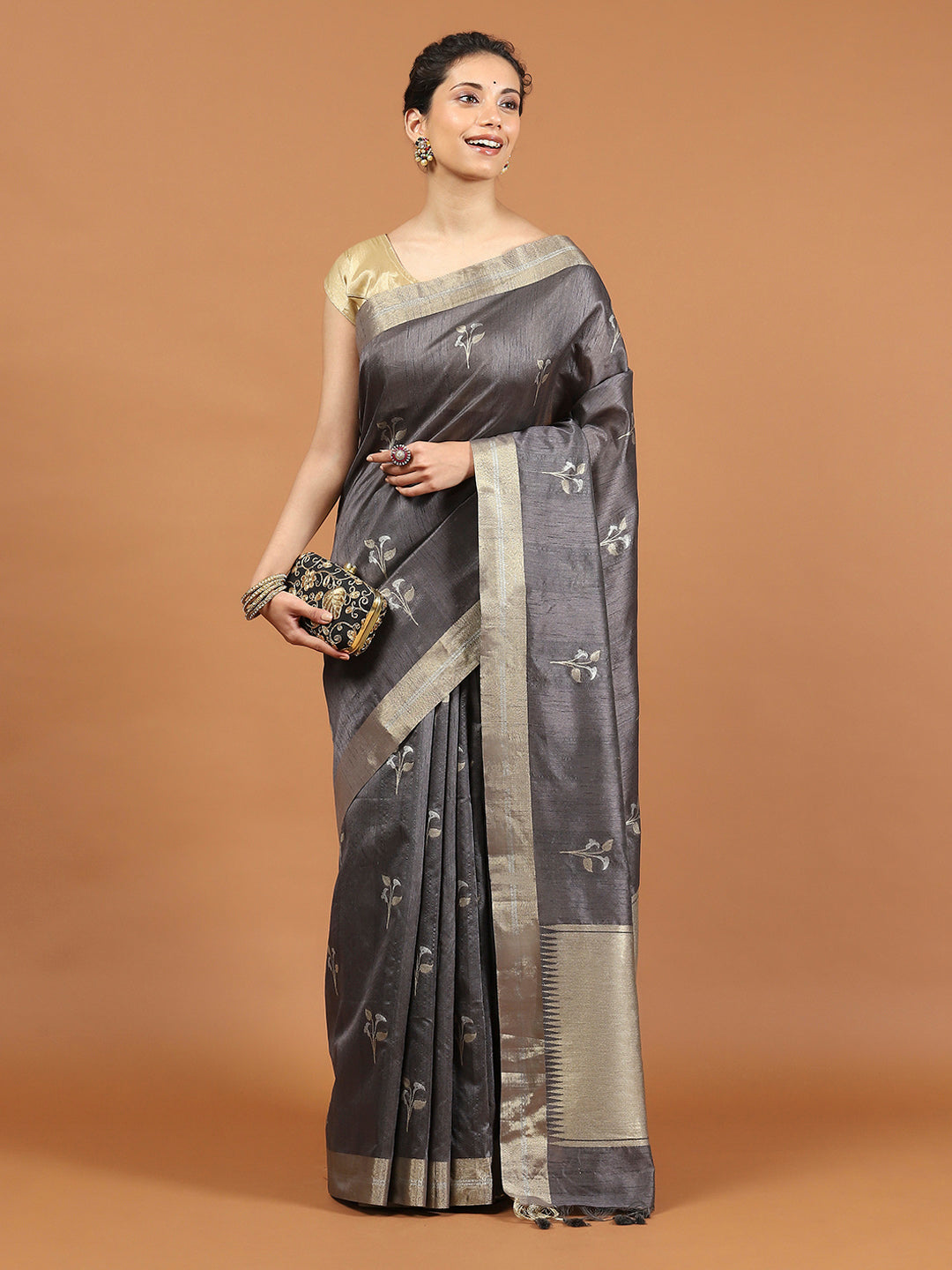 Woven Border Booti Art Silk Saree