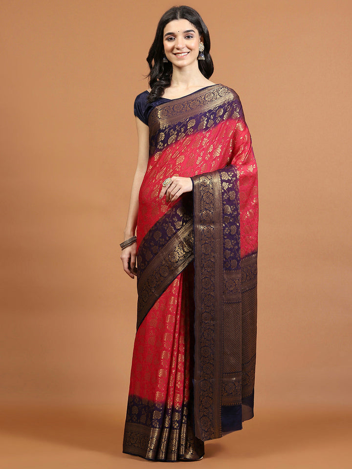 Zari Border Booti Art Chiffon Woven Saree