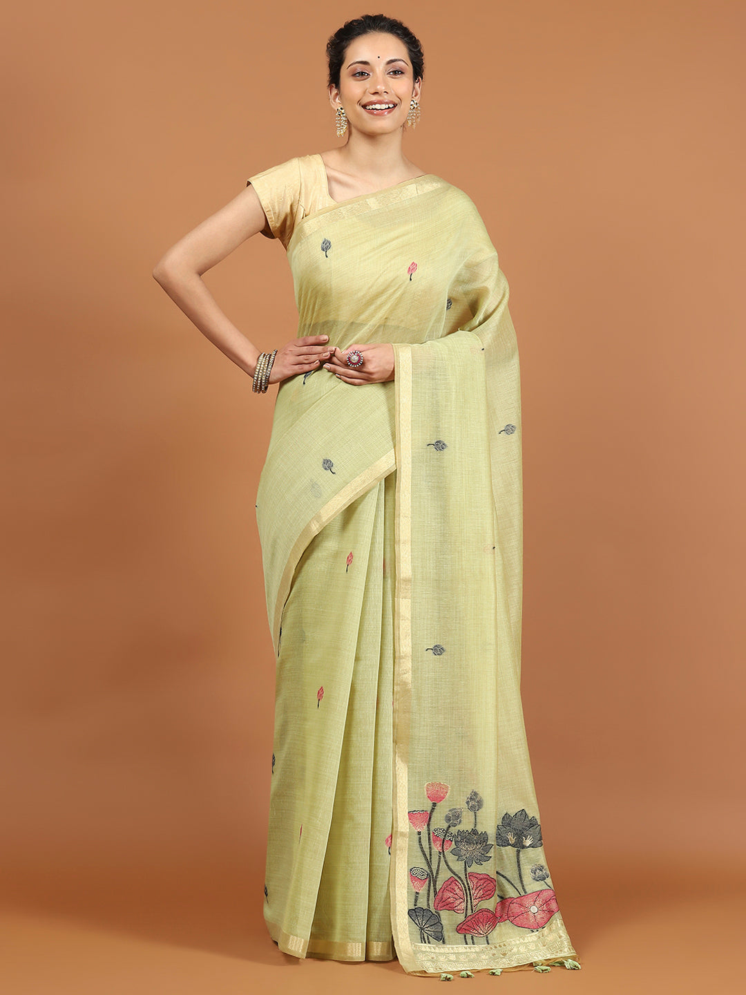 Woven Border Booti Art Silk Saree