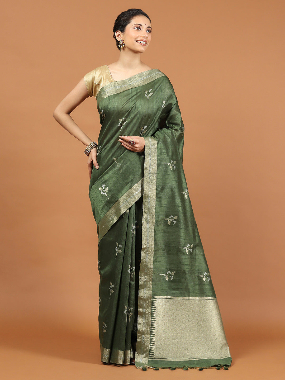 Woven Border Booti Art Silk Saree