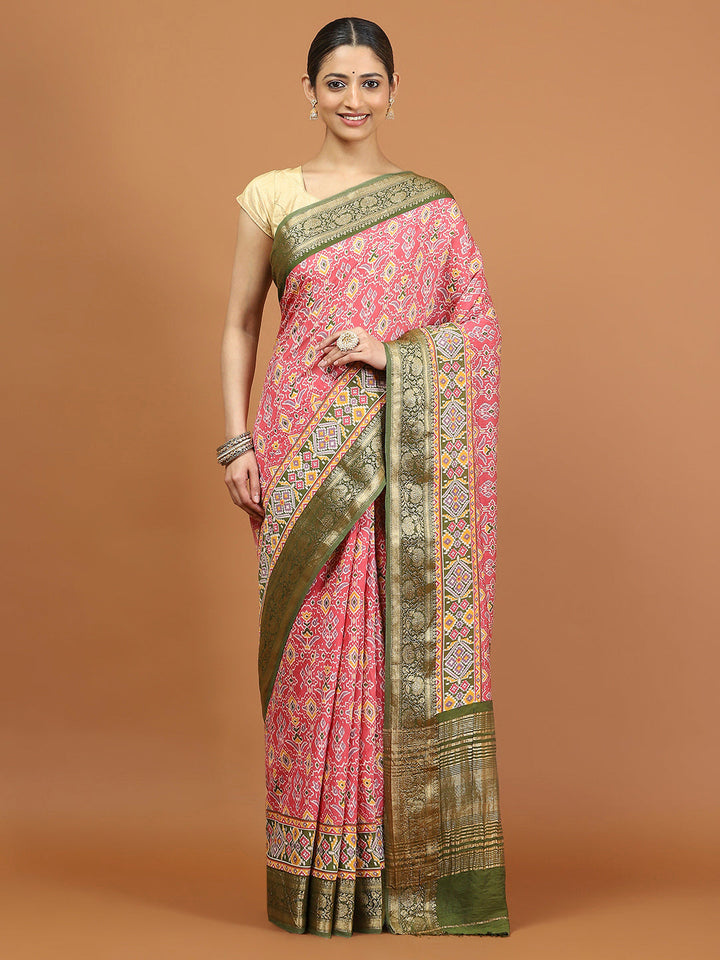 Patola Zari Border Printed Cotton Blend Woven Saree