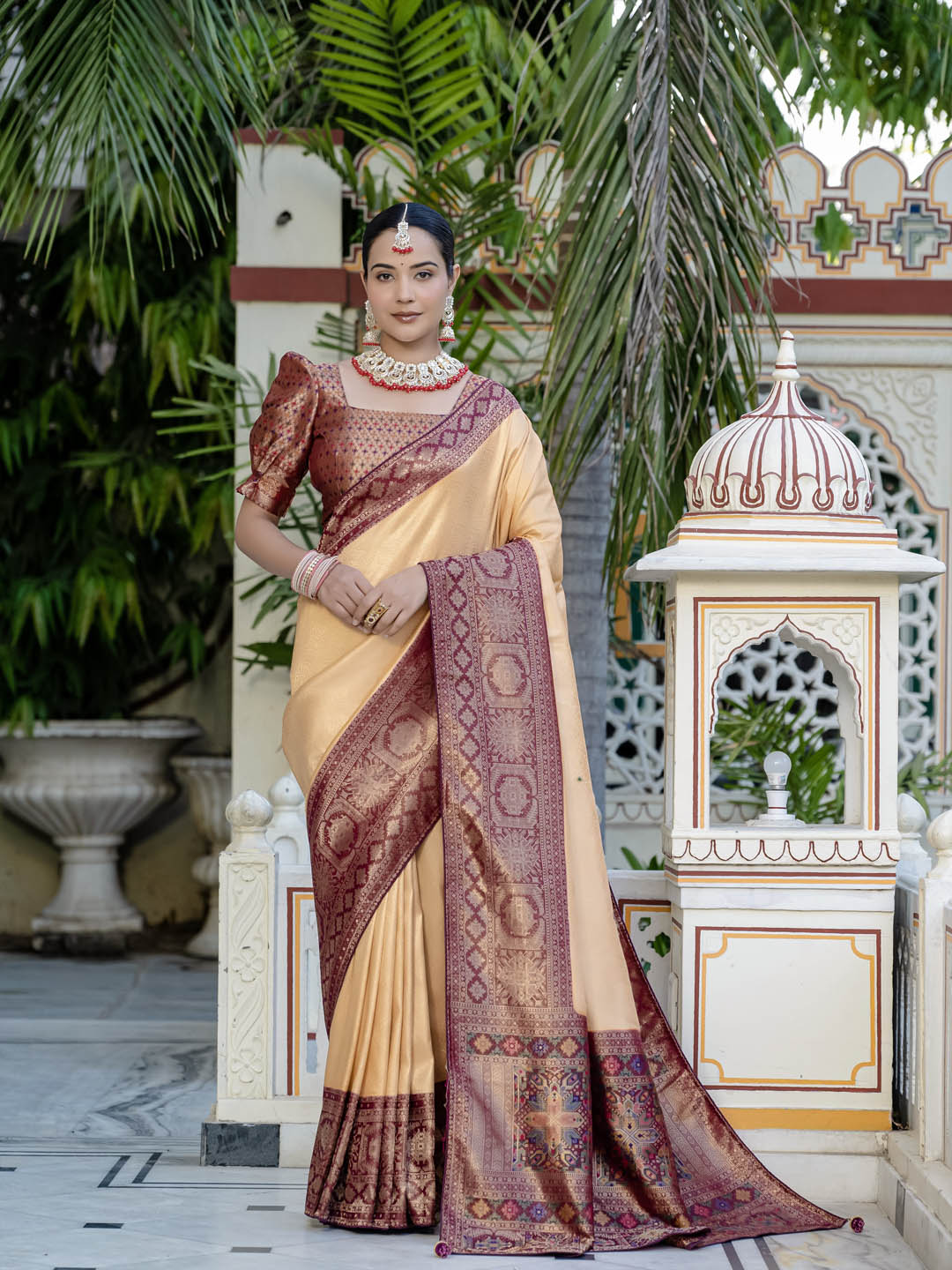 Plain Woven Border Kanjivaram Art Silk Saree