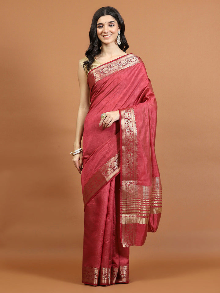 Zari Border Booti Art Silk Woven Saree