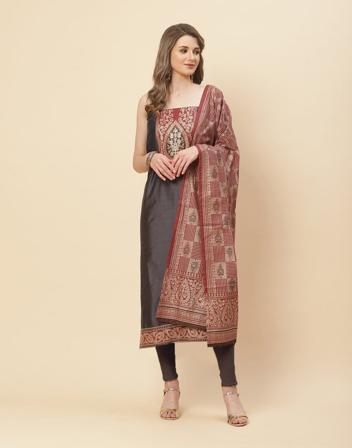 Patch Work Printed Chanderi Suit Piece With Chanderi Printed Dupatta