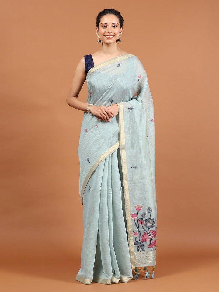Woven Border Booti Art Silk Saree