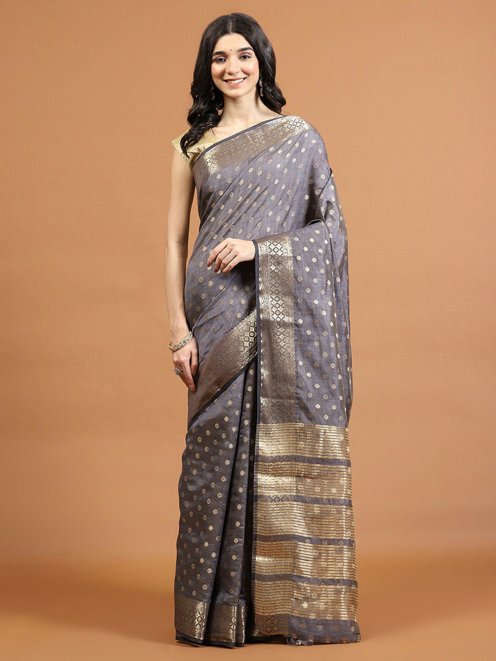 Zari Border Booti Art Silk Woven Saree
