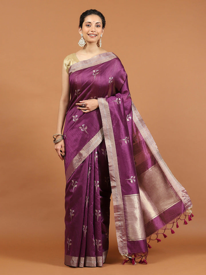 Woven Border Booti Art Silk Saree