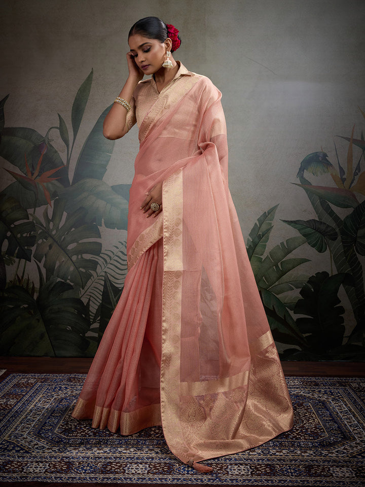 Woven Border Plain Art Silk Saree