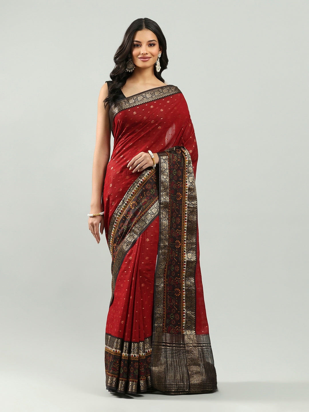 Digital Printed Cotton Blend Woven Saree