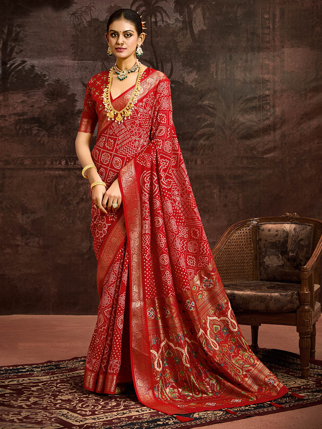 Bandhani Printed Art Silk Saree