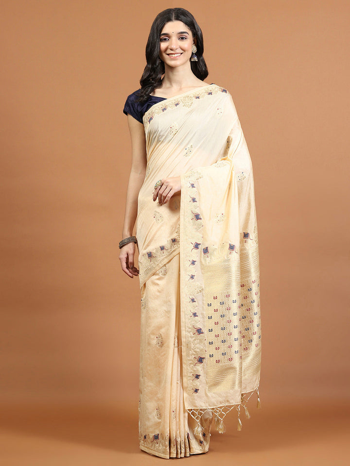 Zari Border Booti Art Silk Woven Saree