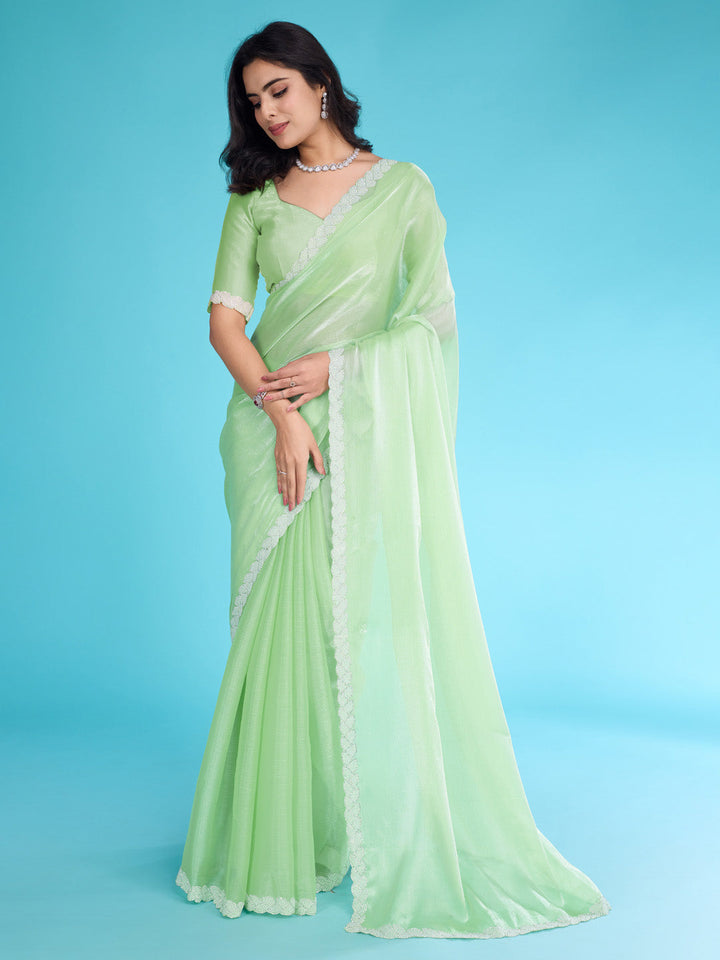 Embroidered Chinon Saree