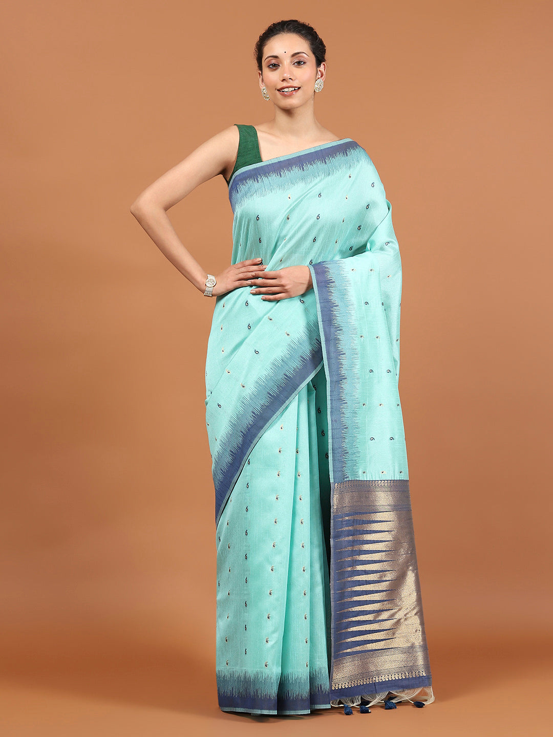 Woven Border Booti Art Silk Saree