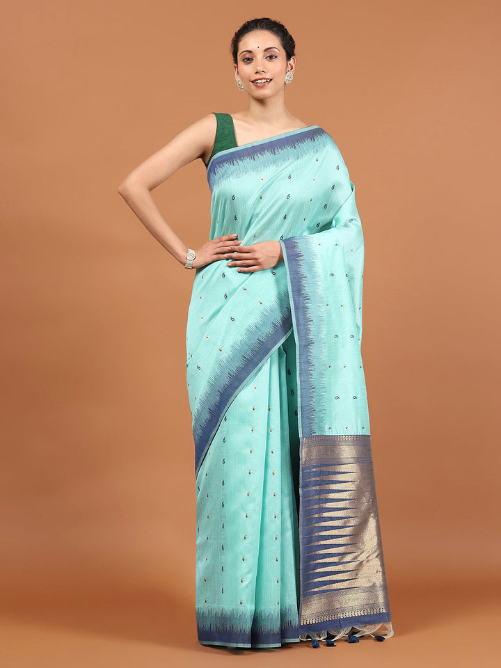 Woven Border Booti Art Silk Saree