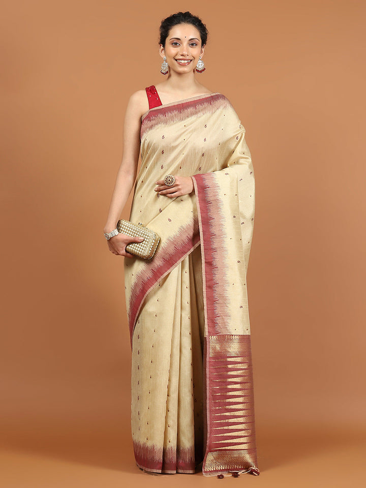 Woven Border Booti Art Silk Saree