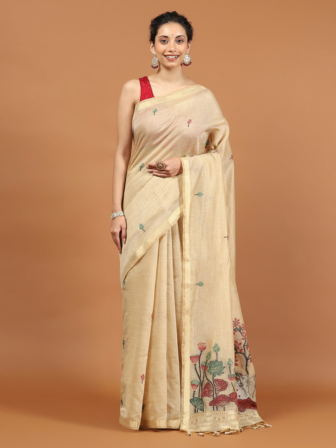 Woven Border Booti Art Silk Saree