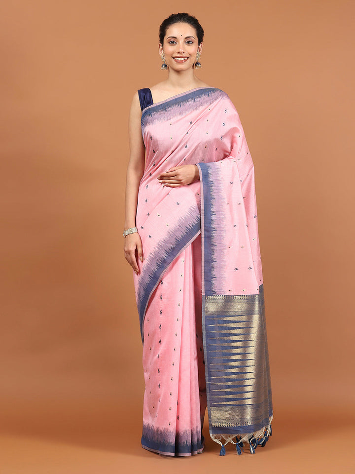 Woven Border Booti Art Silk Saree