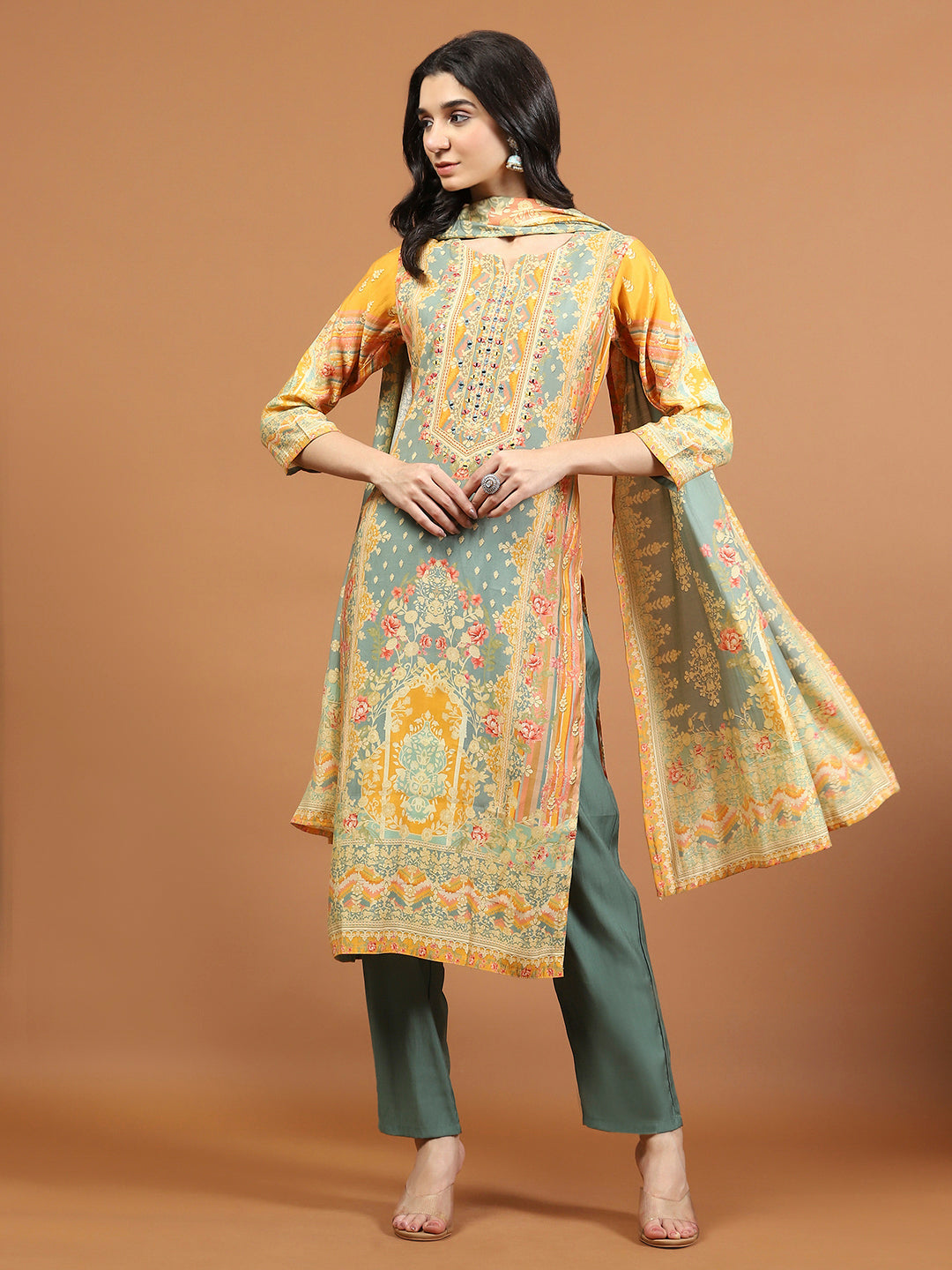 Printed Muslin Kurta With Pants &amp; Dupatta