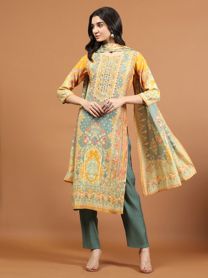 Printed Muslin Kurta With Pants &amp; Dupatta