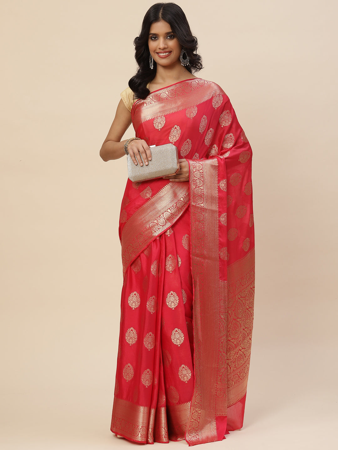 Zari Booti Chiffon Plain Saree