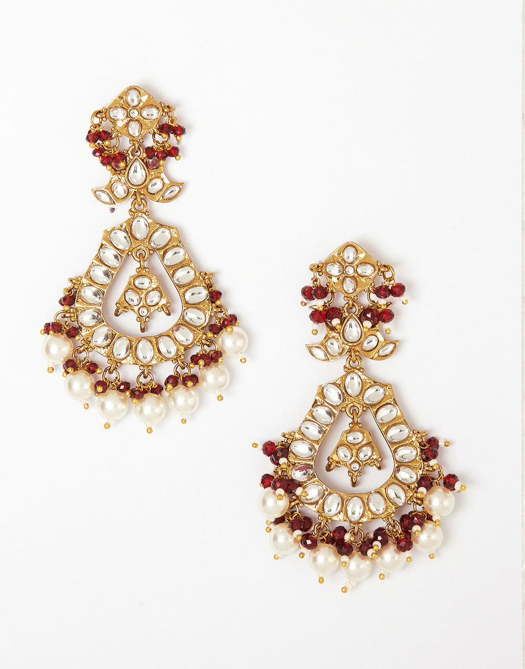 Elegant Gold Earring with Red and White Pearl