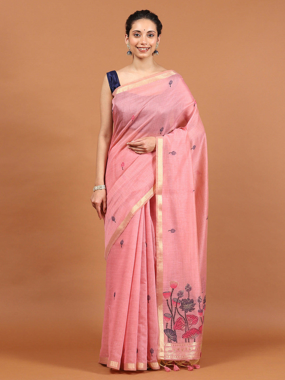 Woven Border Booti Art Silk Saree