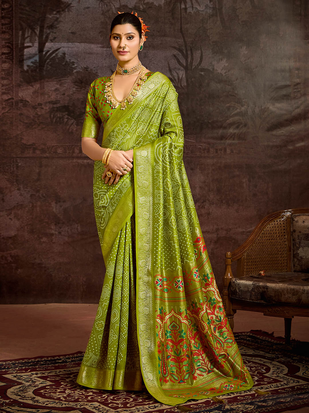 Bandhani Printed Art Silk Saree