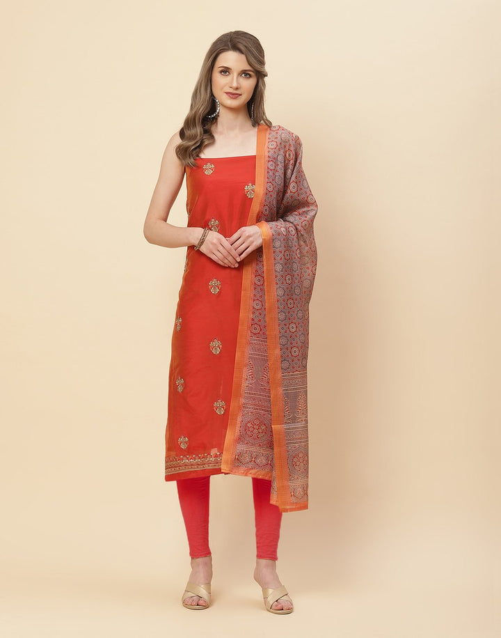 Embroidered Chanderi Suit Piece With Kota Printed Chanderi Dupatta