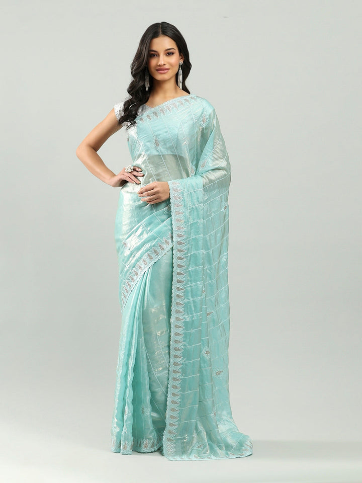 Zari Border Booti Organza Saree