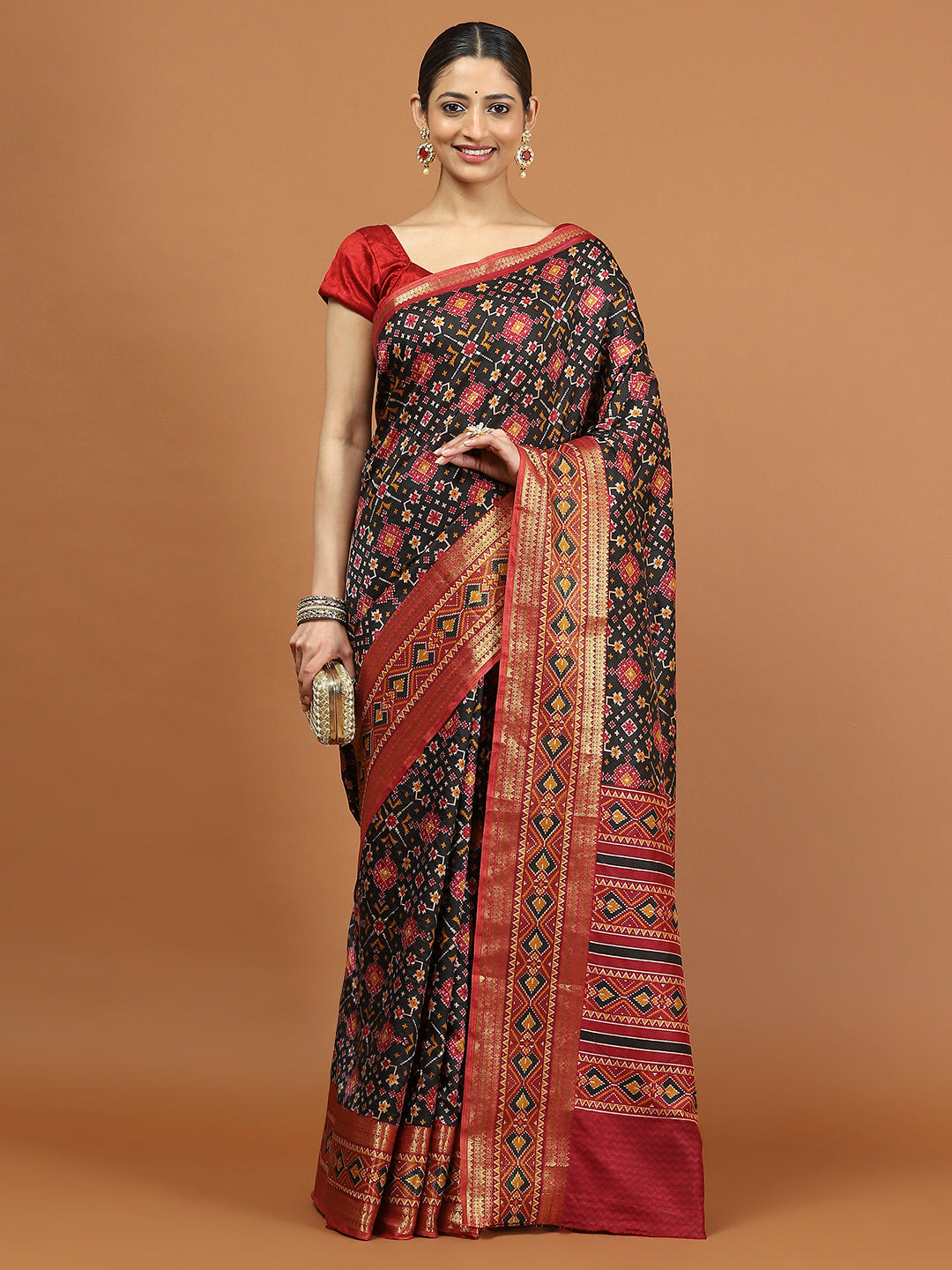 Patola Zari Border Printed Cotton Blend Woven Saree