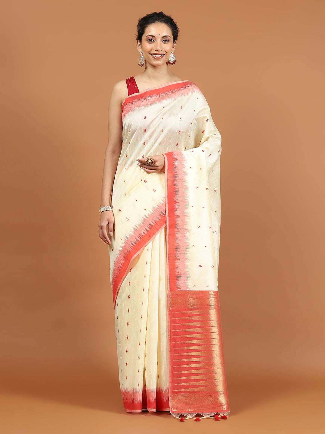 Woven Border Booti Art Silk Saree