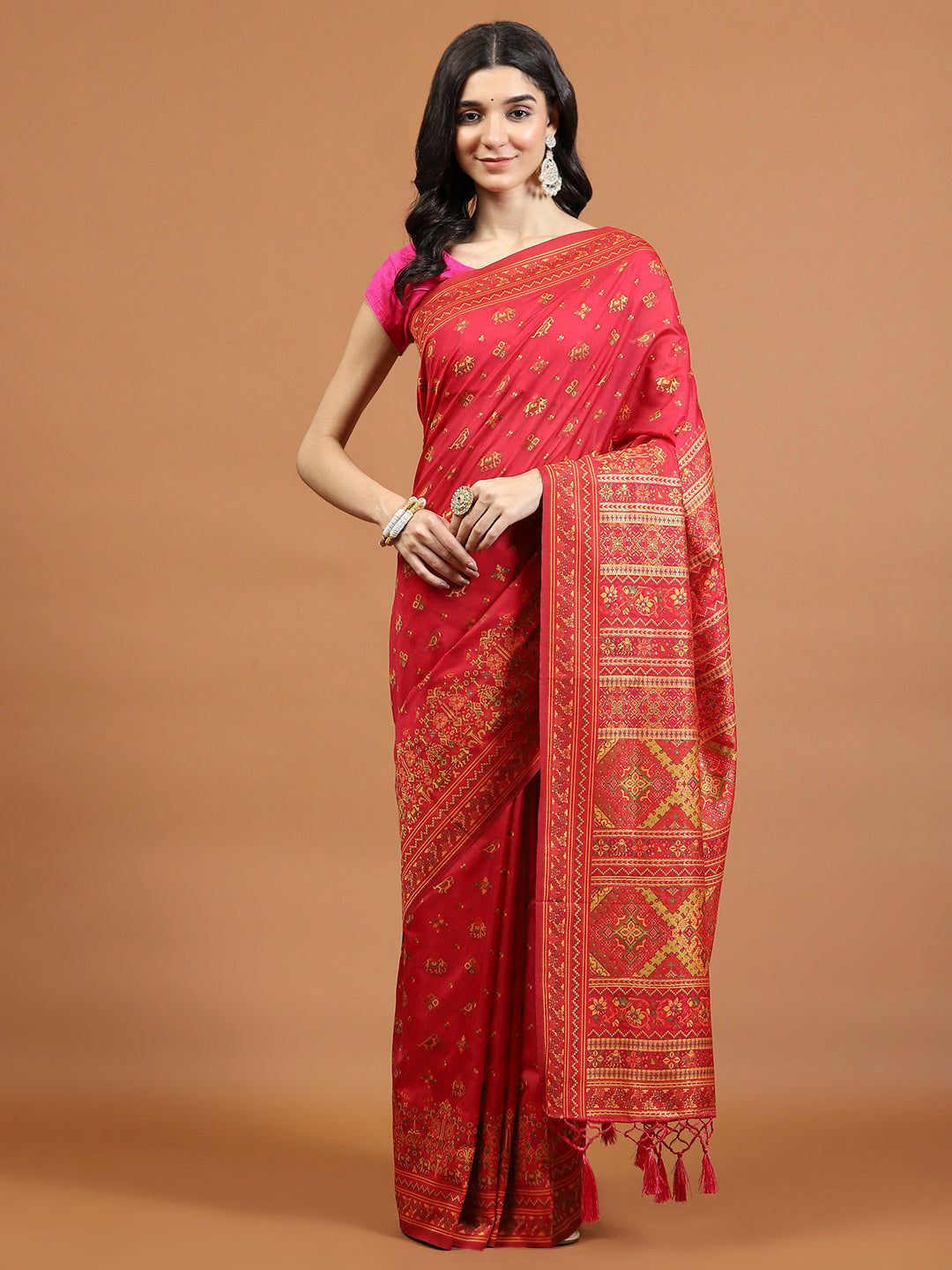 Zari Border Booti Art Silk Woven Saree