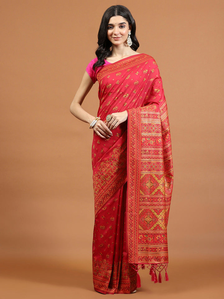 Zari Border Booti Art Silk Woven Saree