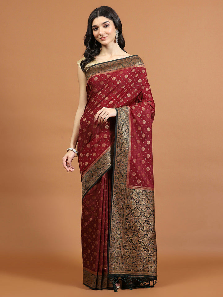 Zari Border Booti Art Silk Woven Saree