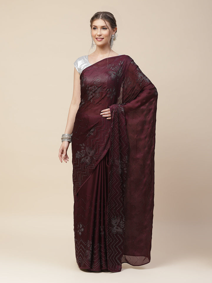 Stone Embroidered Satin Saree