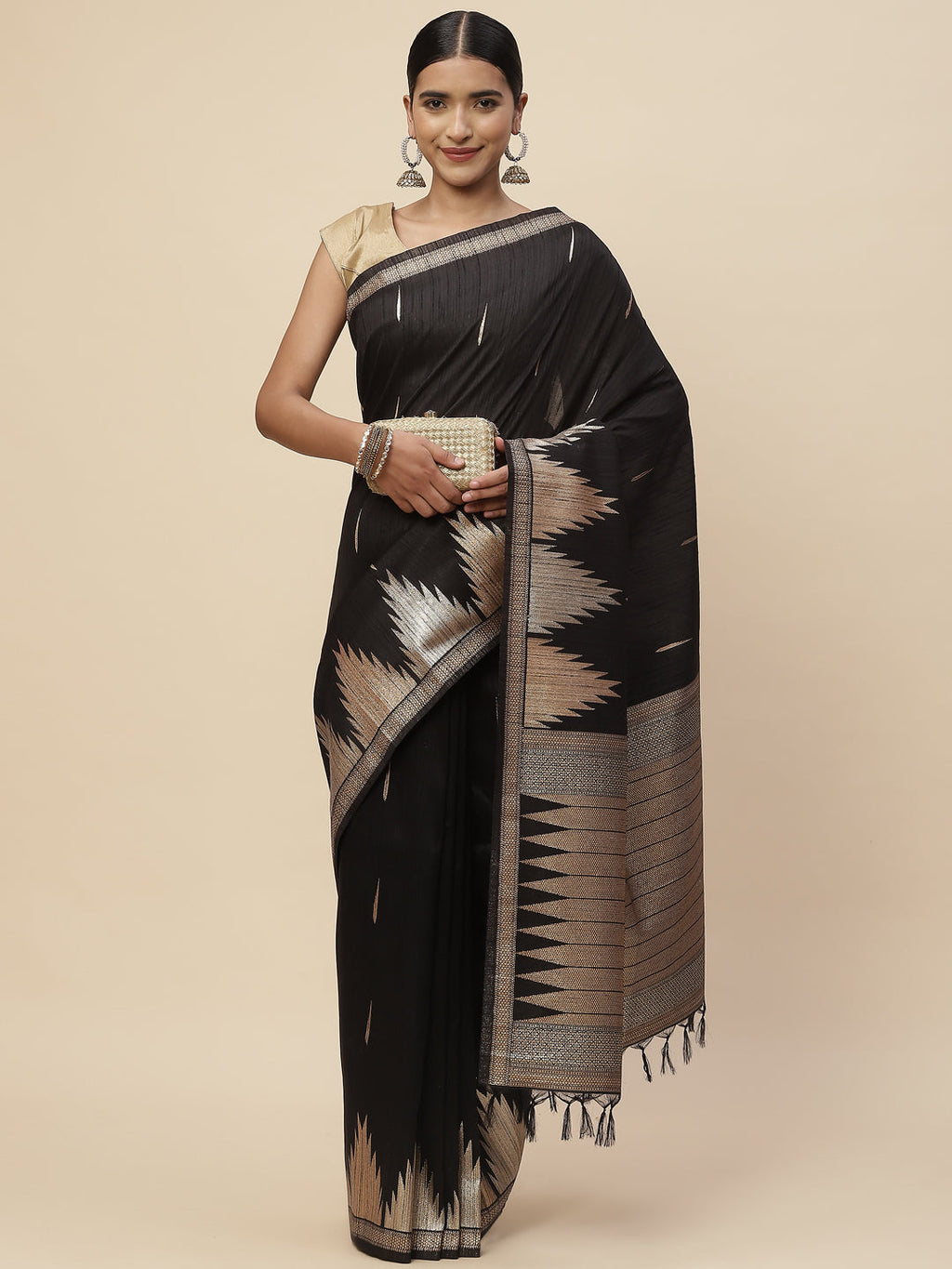 Zari Border Booti Tussar Woven Saree
