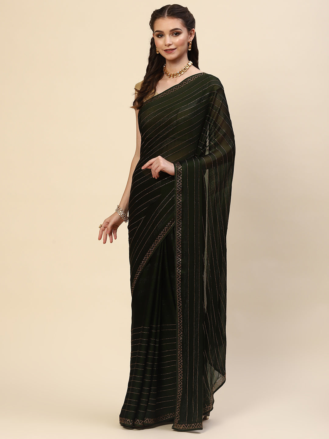 Stone Work Georgette Plain Saree