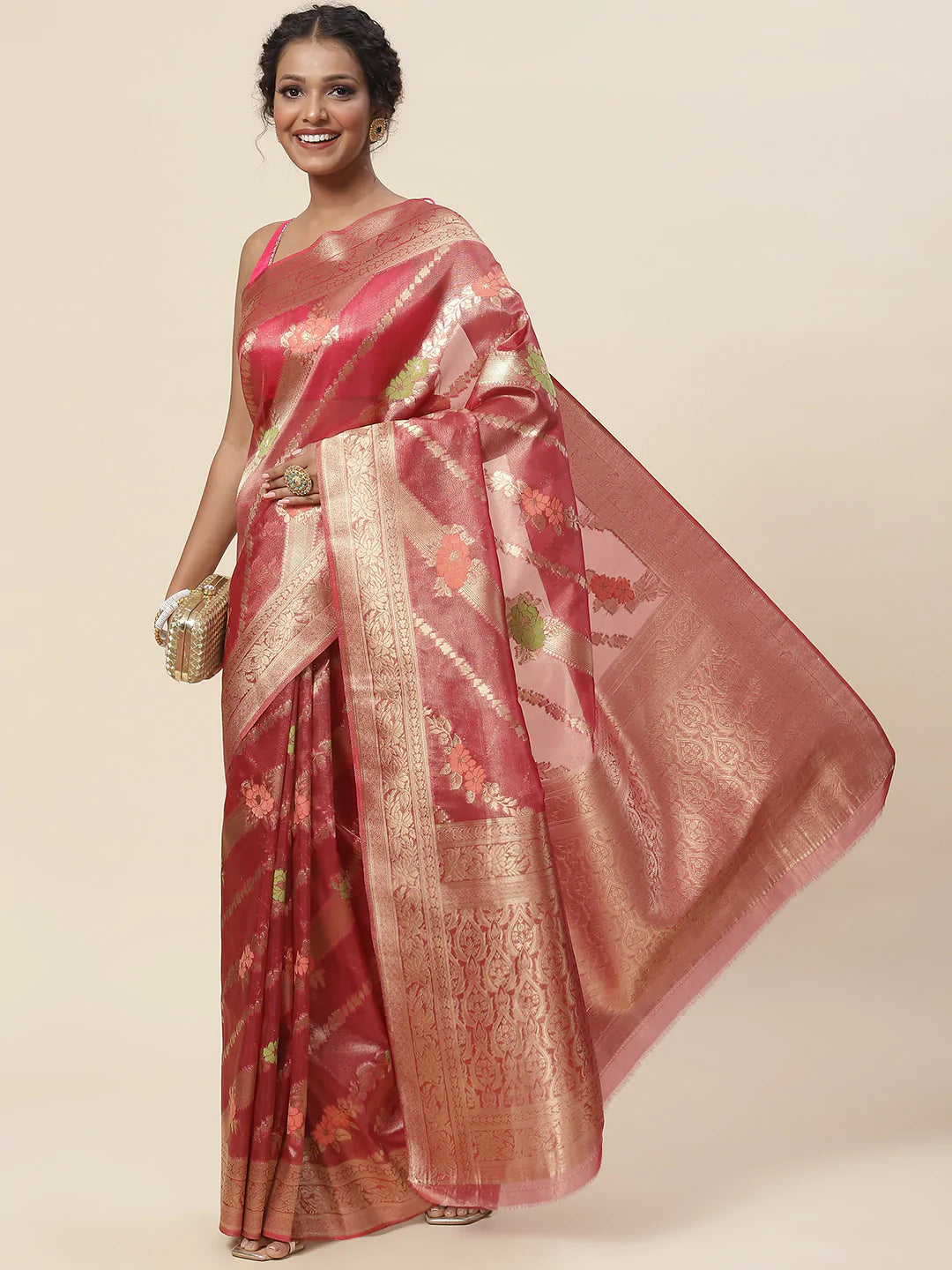 Floral Zari Jaal Handloom Woven Saree