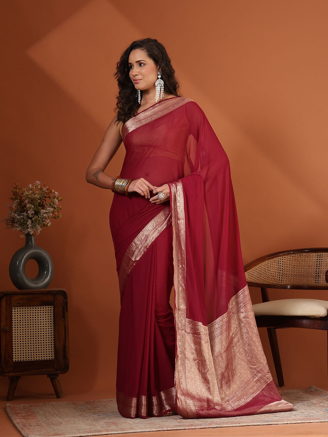 Plain Chiffon Saree