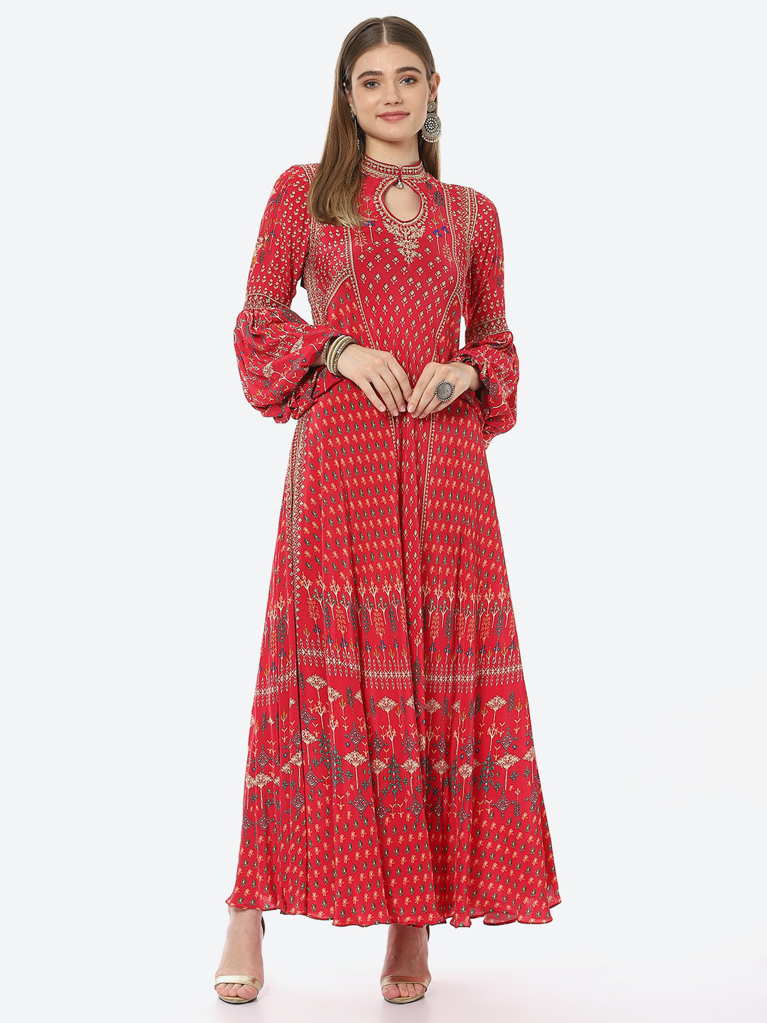 Digital Printed Crepe A-Line Gown Dress
