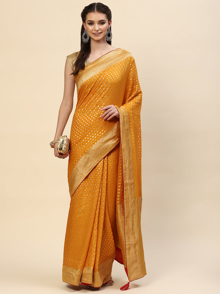 Zari Border Booti Georgette  Plain Saree