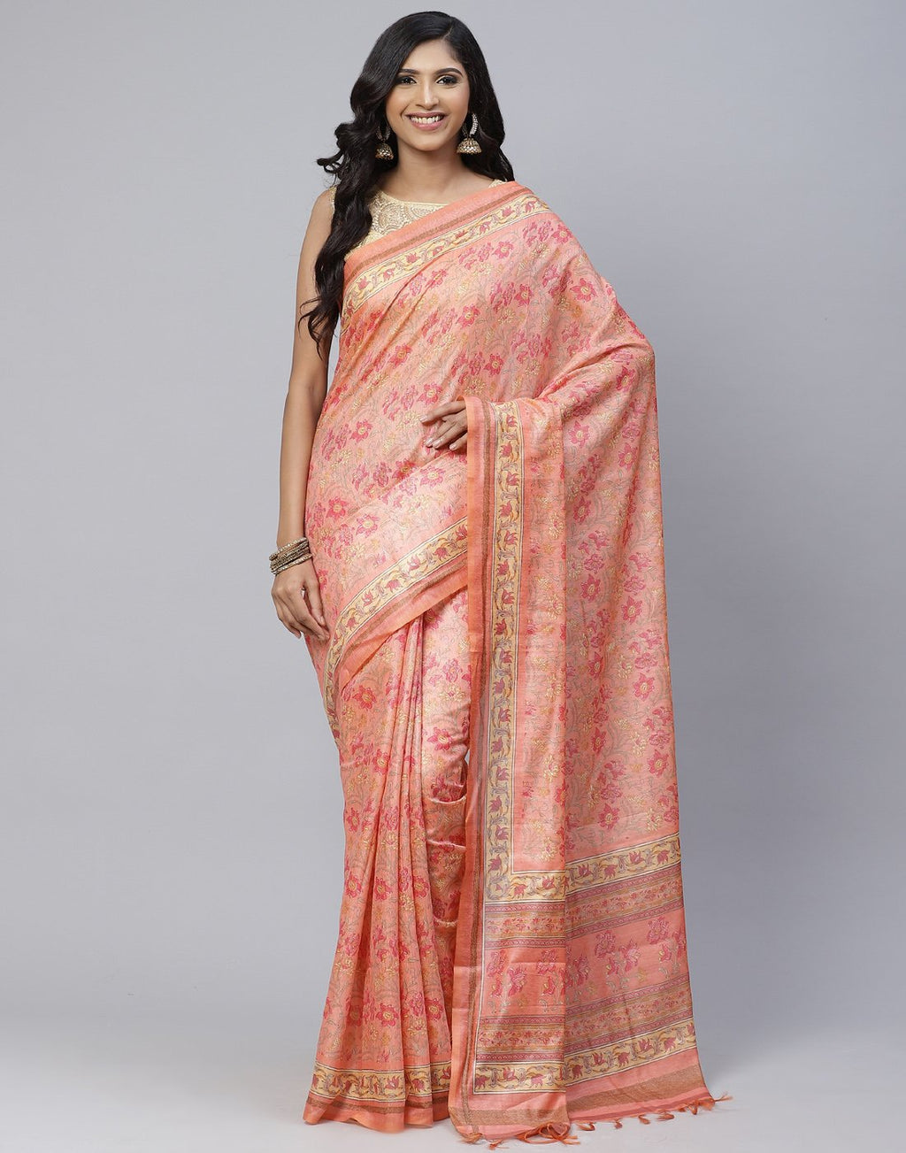Printed Cotton Linen Saree